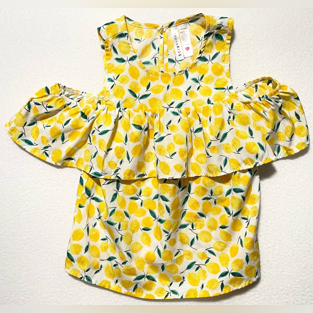 Japna Kids Girls Off The Shoulder Blouse Keyhole Back Lemons Fruit Design Size 7
